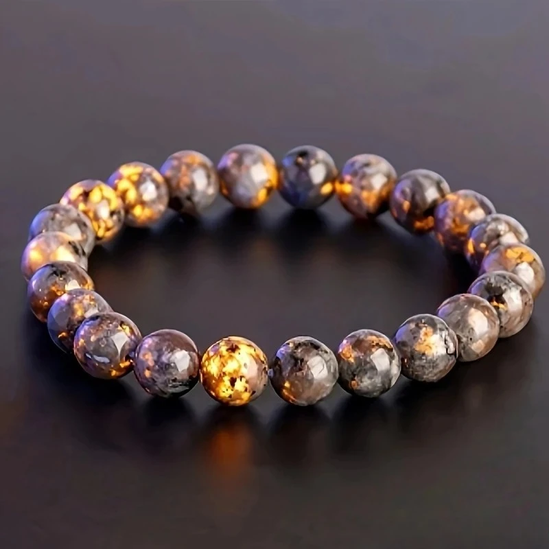 1pc Natural Flame Stone Beaded Bracelet Men Women Powerful Chakra Yooperlite Fire Stone Energy Meditation Bangle Jewelry