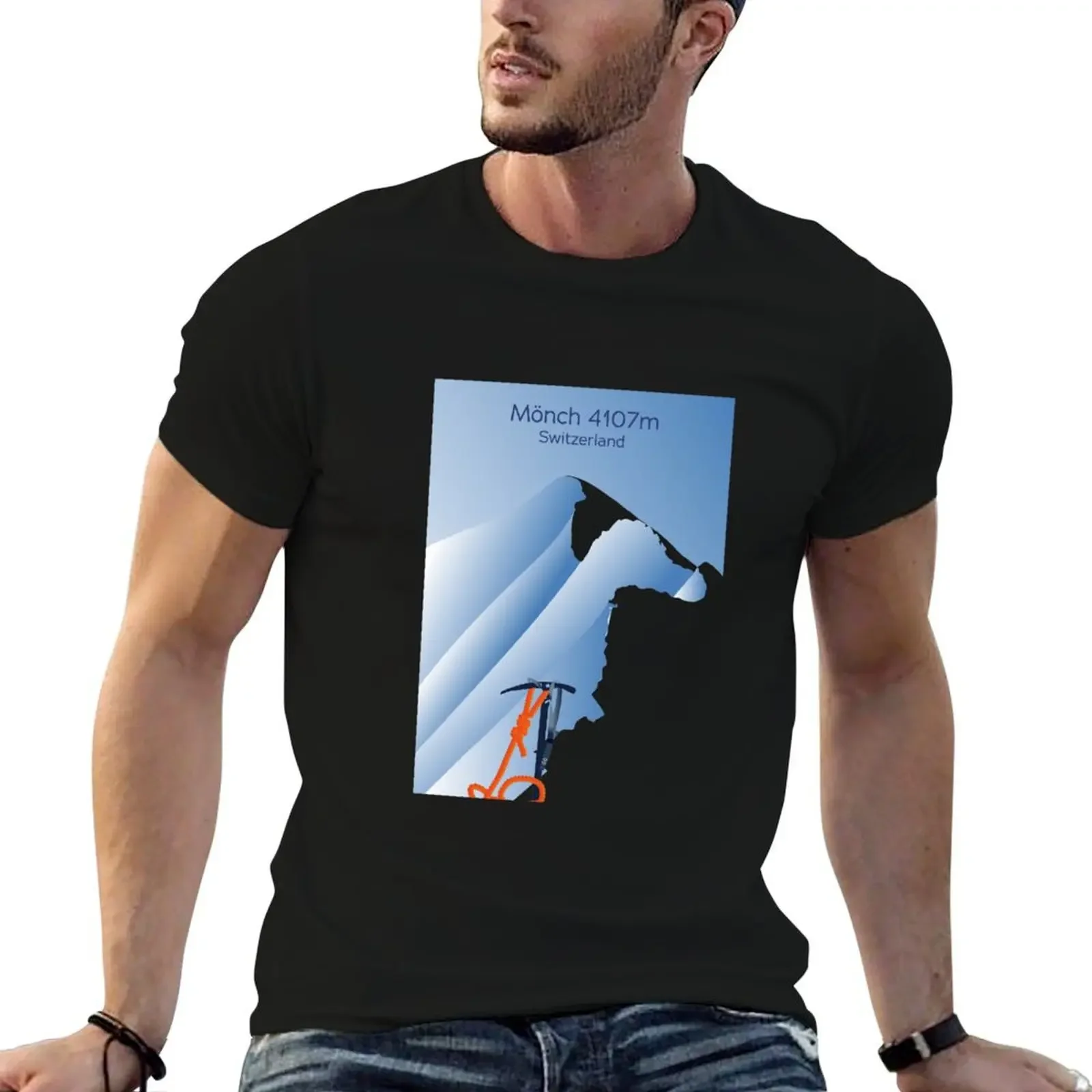 Poster of the Alps M?nch summit Switzerland mountaineering ice axe T-Shirt graphic shirts graphic t shirts men clothing