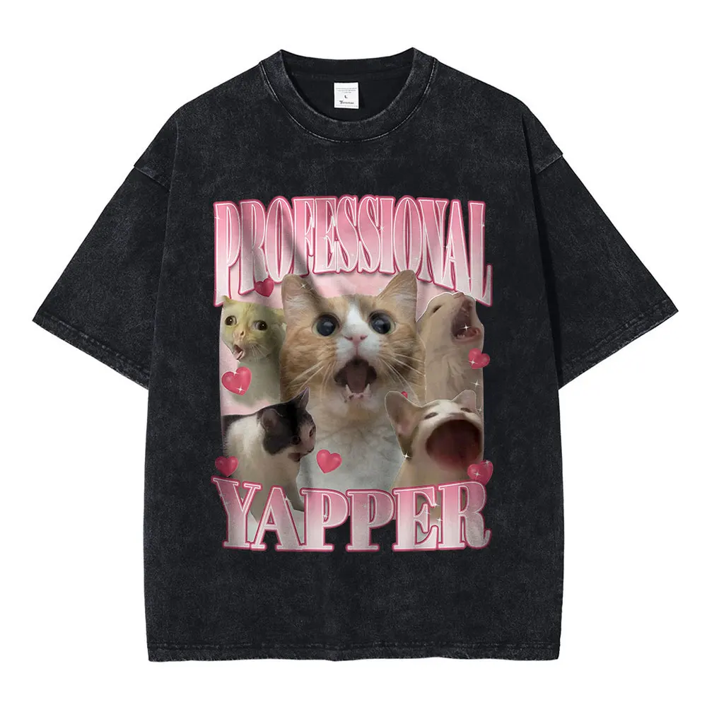 توقف عن الحديث ابدأ Mewing خمر غسلها تي شيرت مضحك لطيف القط ميمي الجرافيك تي شيرت ملابس عصرية للجنسين تي شيرت المتضخم