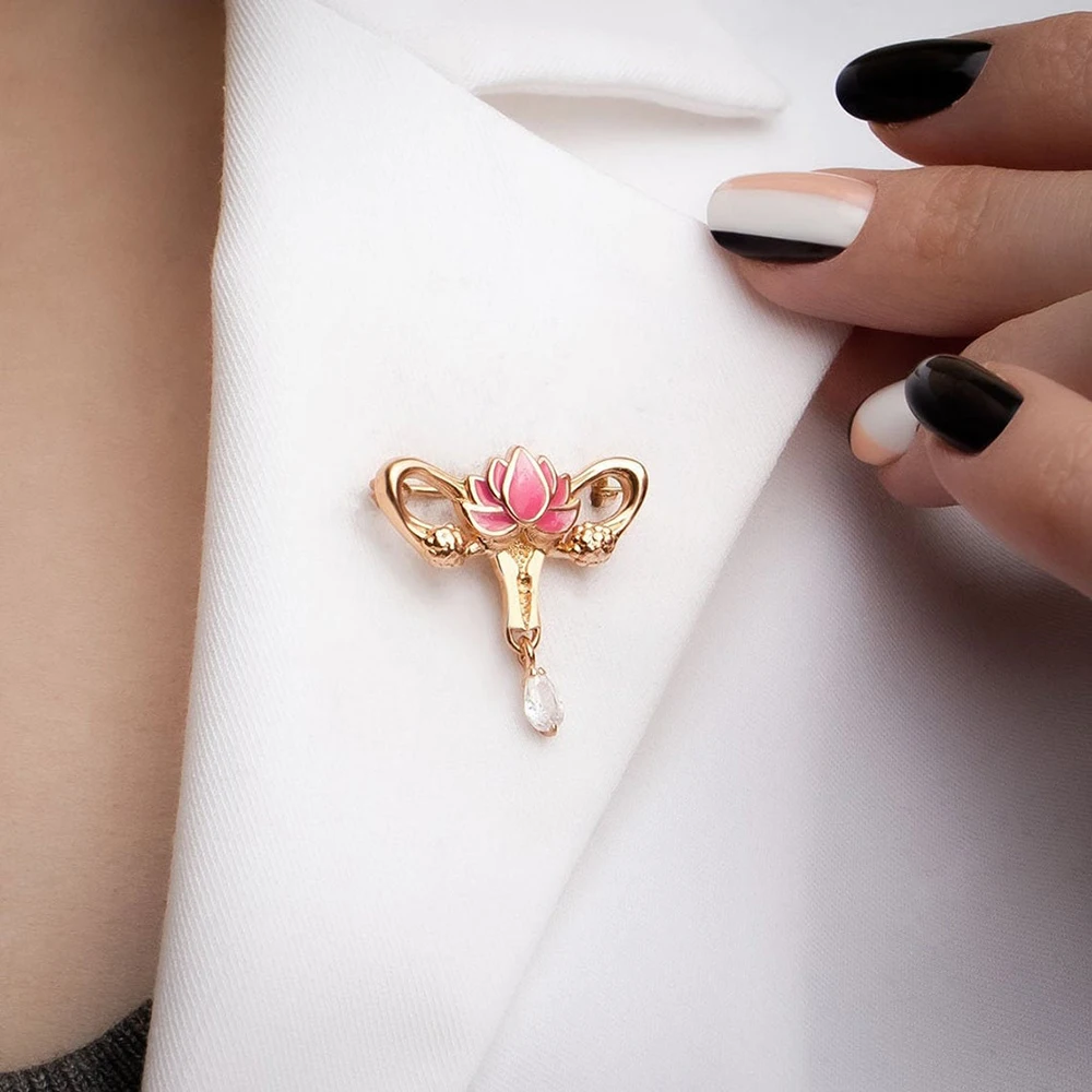 Hanreshe Woman\'s Womb Medical Jewellery Brooch Pins Gynecology Symbol of Medical Uterus Lotus Lapel Badge for Gynecologist Nurse