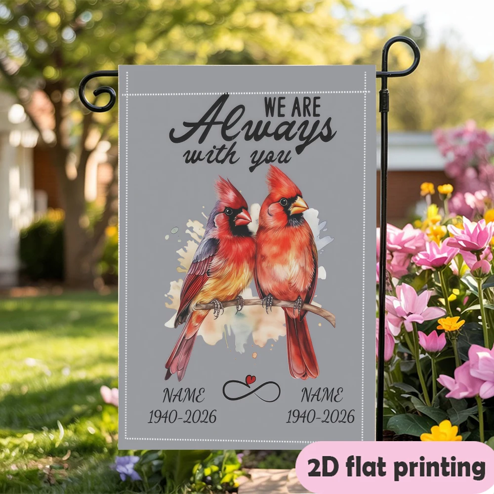 Personalized Memorial Garden Flag Red Cardinal Watercolor Memorial, Double Sided Outdoor Yard Decor