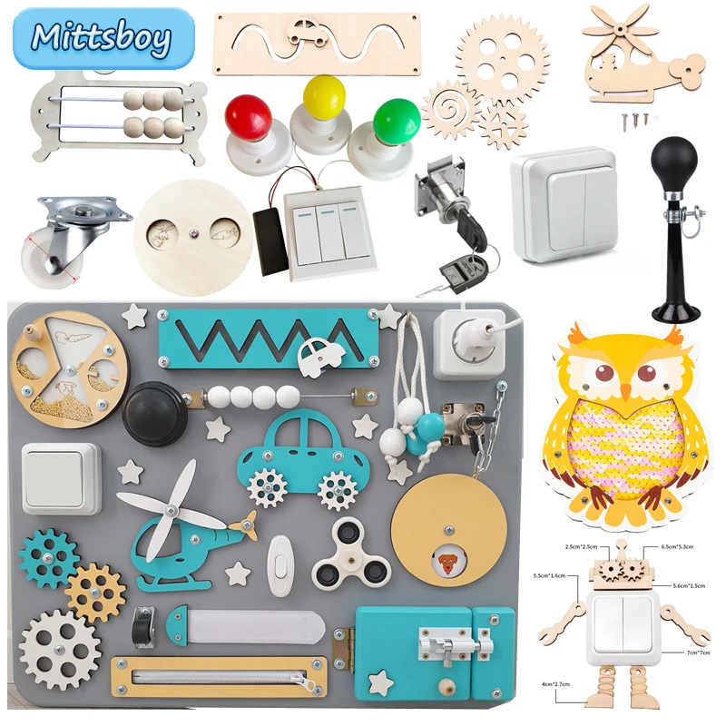 Baby Montessori Busy Board DIY drewniane akcesoria do zabawek Robot blokada biegów róg zamek edukacyjny Graffiti zabawka dla dzieci prezenty
