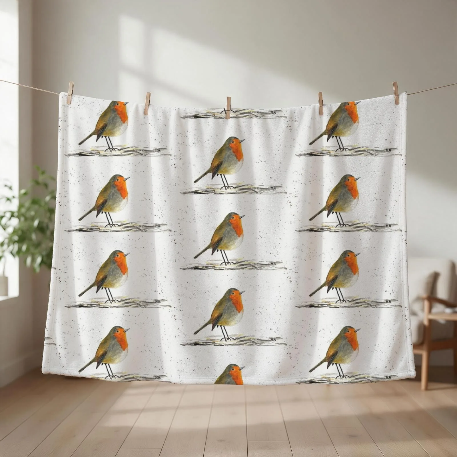 Robin bird watercolor Throw Blanket Decorative Sofas Kid'S Plush for sofa Blankets