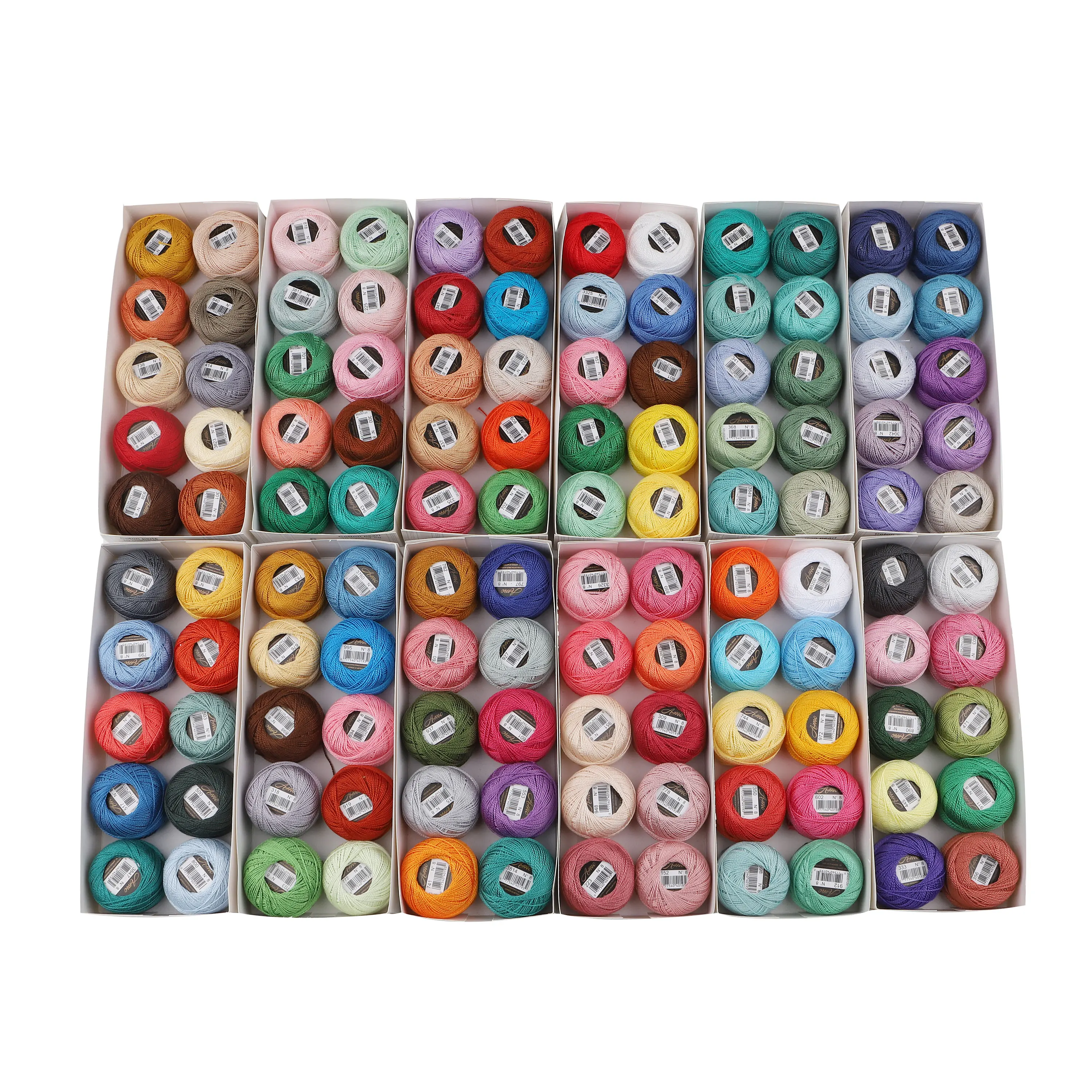 AmoHilos Größe 8, Häkelgarn, doppelt merzerisiert, lange Stapel, ägyptische Baumwolle, Perle, 10 Bälle, Box 43 Yards, 5 Gramm, 24 Sets Auswahlmöglichkeiten
