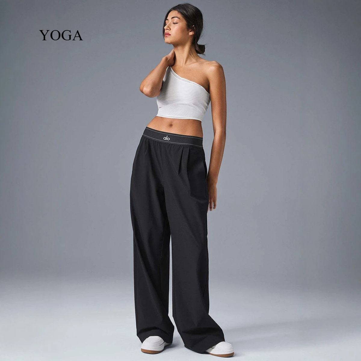 yoga women's leggings logo high waist trousers casual sweatpants wide leg straight leg trousers lengthened versatile casual