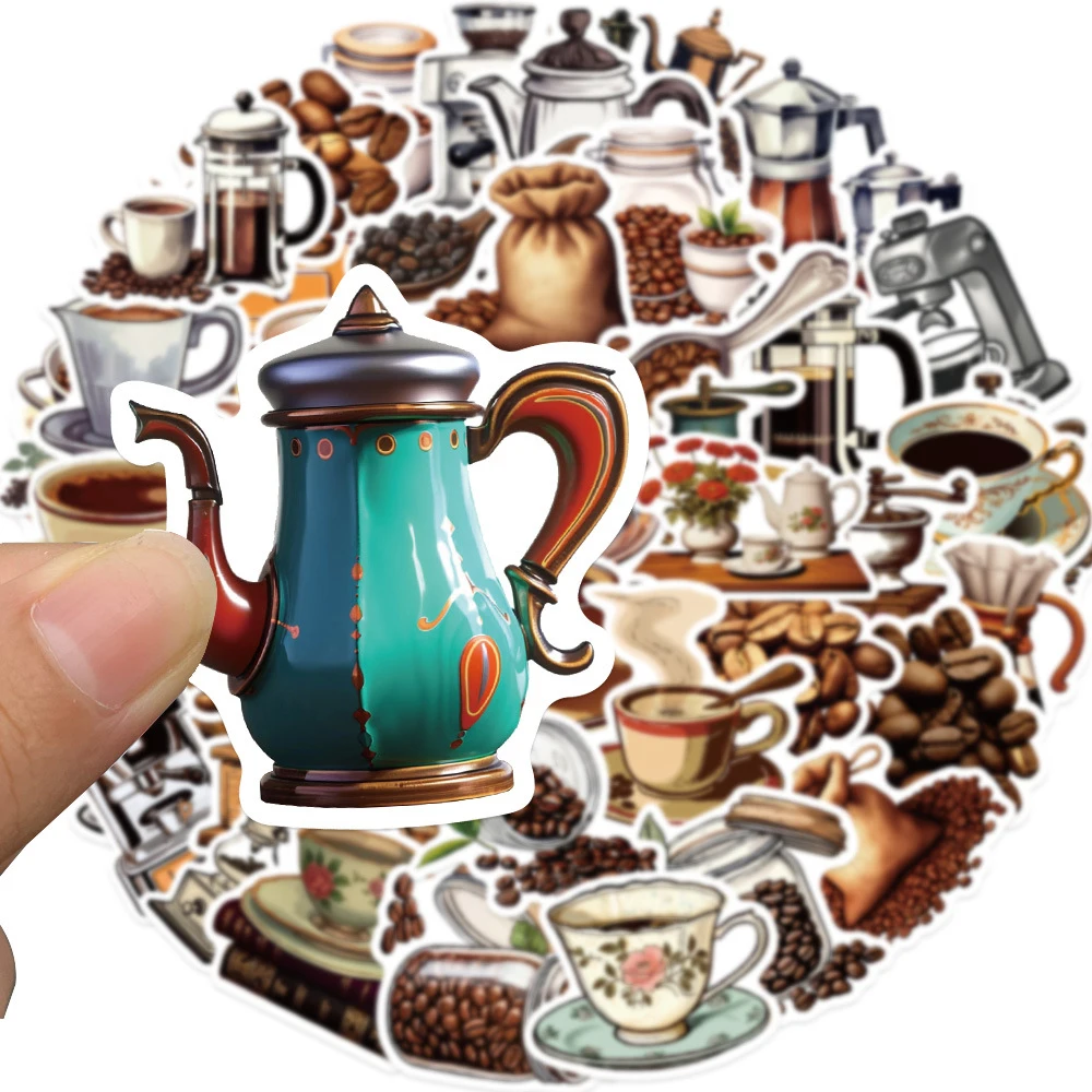 10/30/50 قطعة ماكينة القهوة ملصقات الكرتون مقاوم للماء الرجعية الكتابة على الجدران سكرابوكينغ الهاتف الأمتعة خمر الشارات خمر