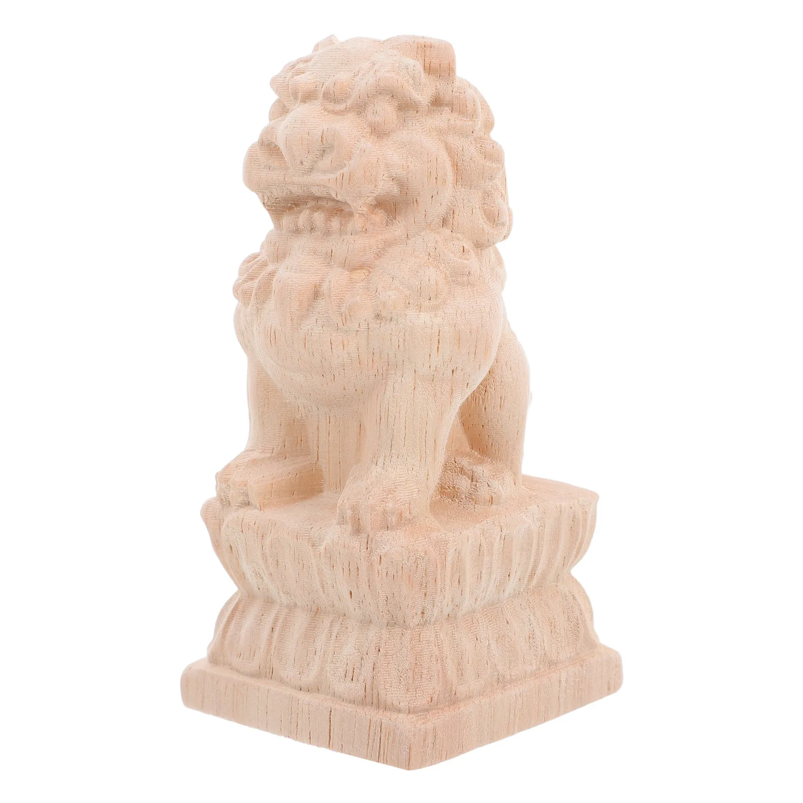 Wooden Lion Railing Post Statue Bridge Finials Garden Ornaments Outdoor Decor Chinese Guardian Lion Sculpture Unpainted Wood