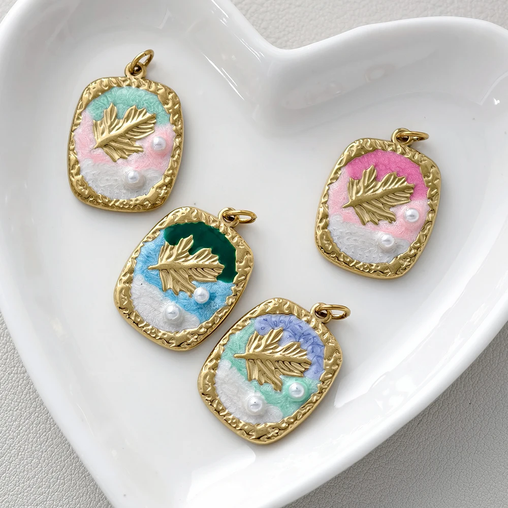 Romantic Enamel Heart Stainless Steel Charms Vintage Embossed Leaf Butterfly Mini Pendants Art Handcrafted Jewelry Supply Kits