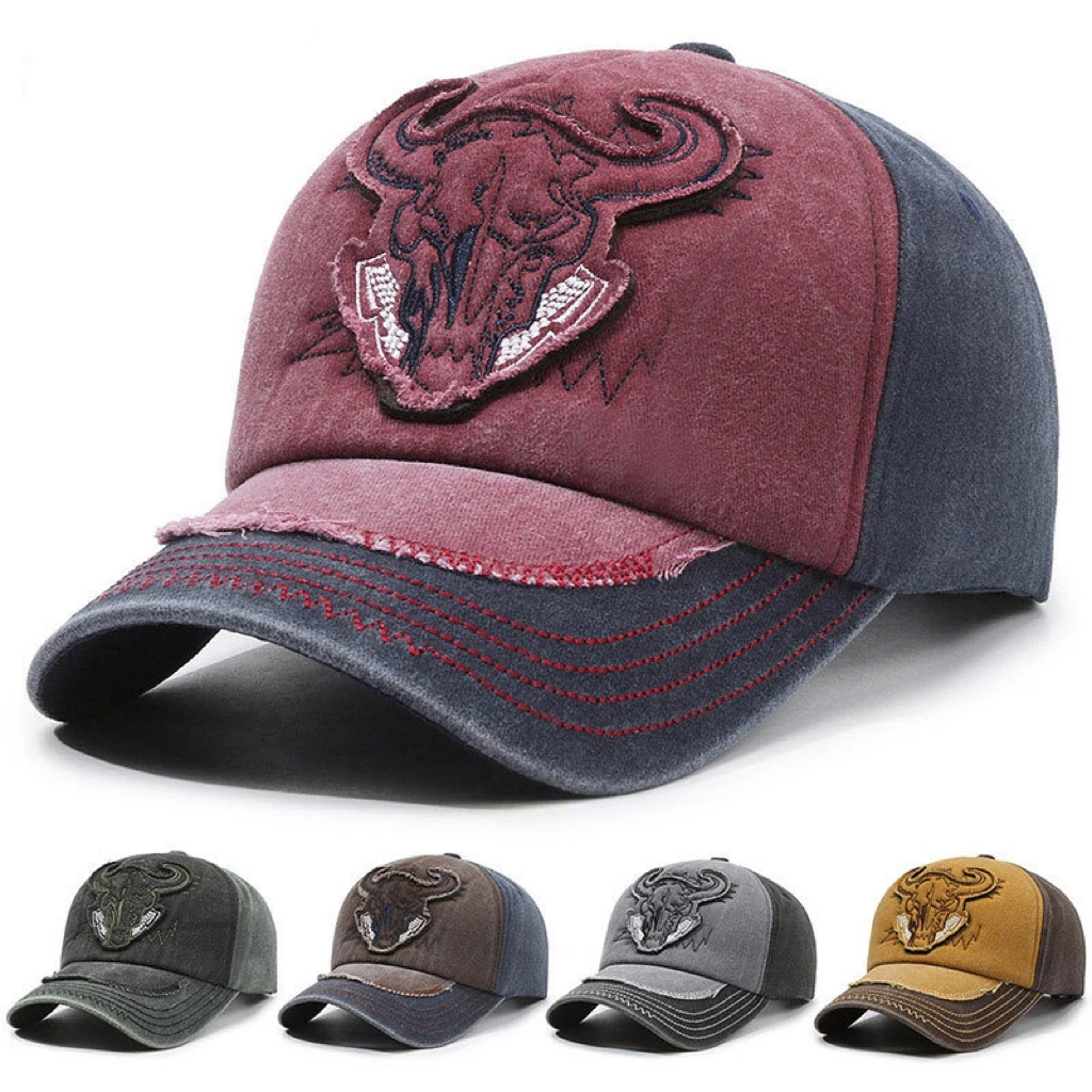 

New men's and women's color-blocked retro baseball caps washed denim old peaked caps spring and autumn casual sun hats