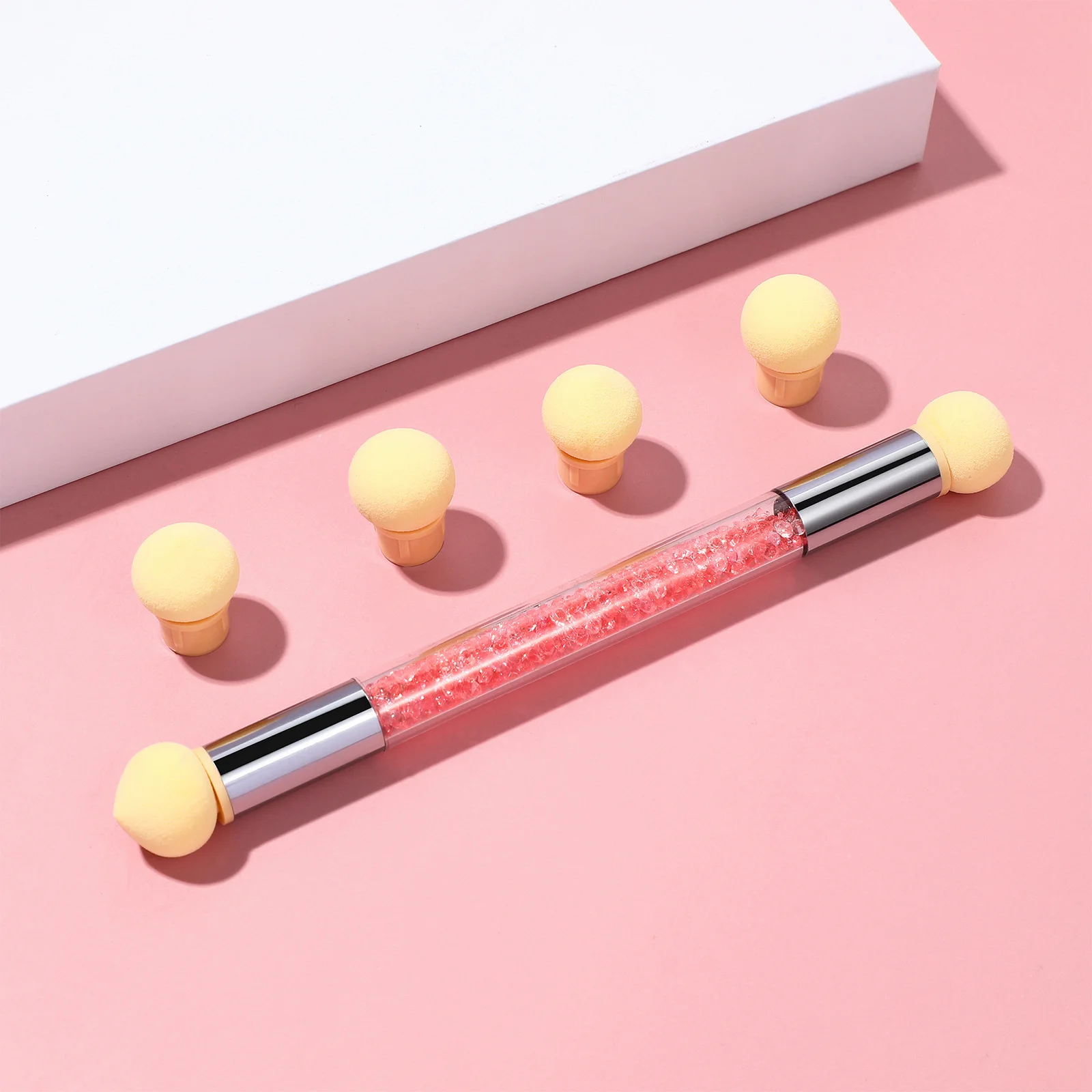 1 Juego de pinceles de esponja para manicura, suministros profesionales reutilizables para decoración de uñas con cabezales reemplazables, almacenamiento compacto para viajes