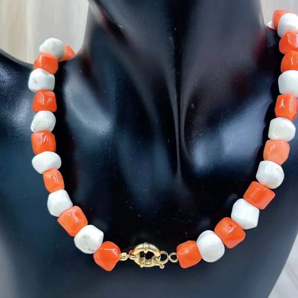 10-12mm Vintage Orange White African Jewelry Coral Necklace Bracelet  Female Men Jewelry Set 18