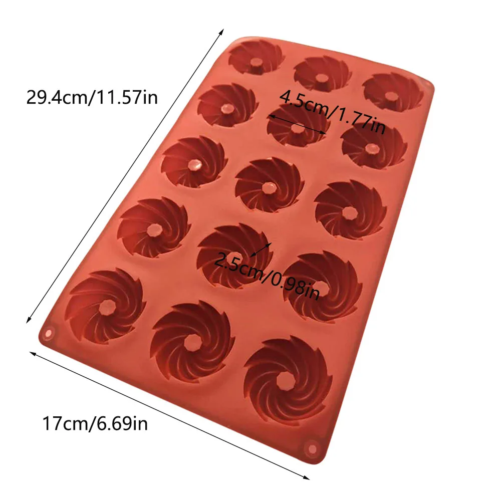 Hot Selling 15 Holes Chocolate Spiral Bread Silicone Cake Mold Kitchen Baking Tools Donuts Cake Biscuit Mold DIY Chocolate Mould