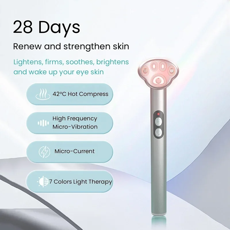 Neues Modell 7-Farben-LED-Augenmassagegerät mit Heizung und Vibration, Anti-Aging-Augenpflegegerät zur Entfernung von Augenringen und zum Anheben von Augenlidern