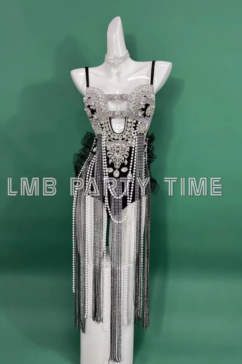 

Full Diamond Tassel Slimming Deep V Sexy Jumpsuit Bar Female Singer Nightclub Dance Team performance Clothing Party Theme Show