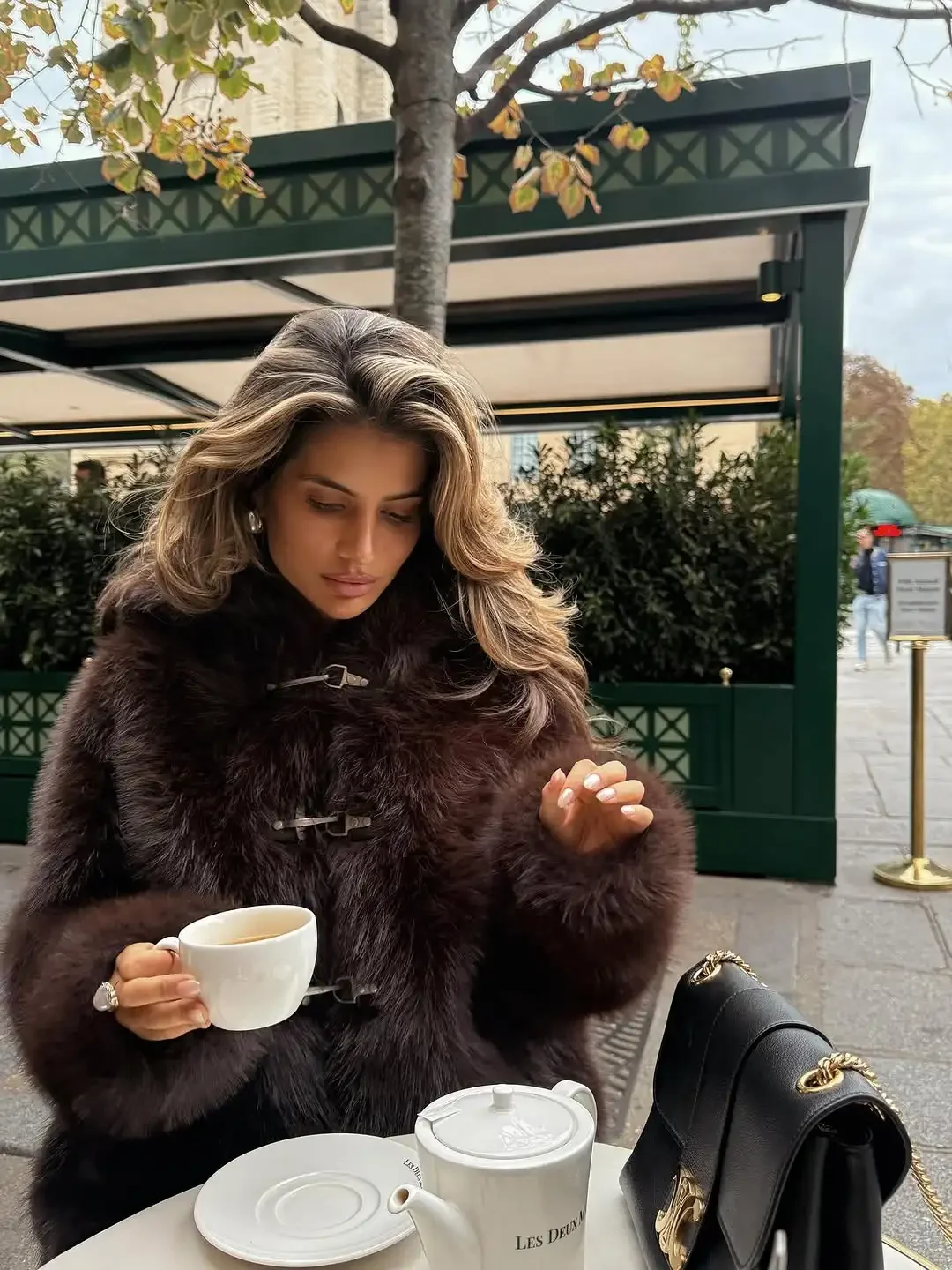 

Women Winter Daily Street Coats Brown Hooded Faux Fur Jacket Lady Casual Chic Long-sleeved Single Breasted Loose Short Outerwear