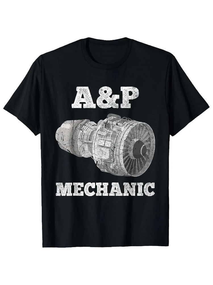 

Aircraft Mechanic A&P Flight Engineer with Vintage Airplane Graphic-100% cotton O-neck short sleeve men's printed T-shirt.