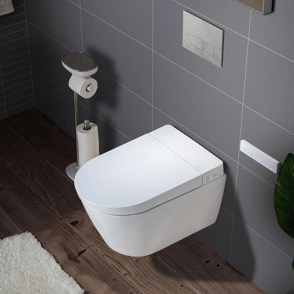 

Wall-Hung Smart Toilet with Dual-flush, Bidet Wash Function, Heated Seat & Dryer, Concealed Tank System and White Marble Stone