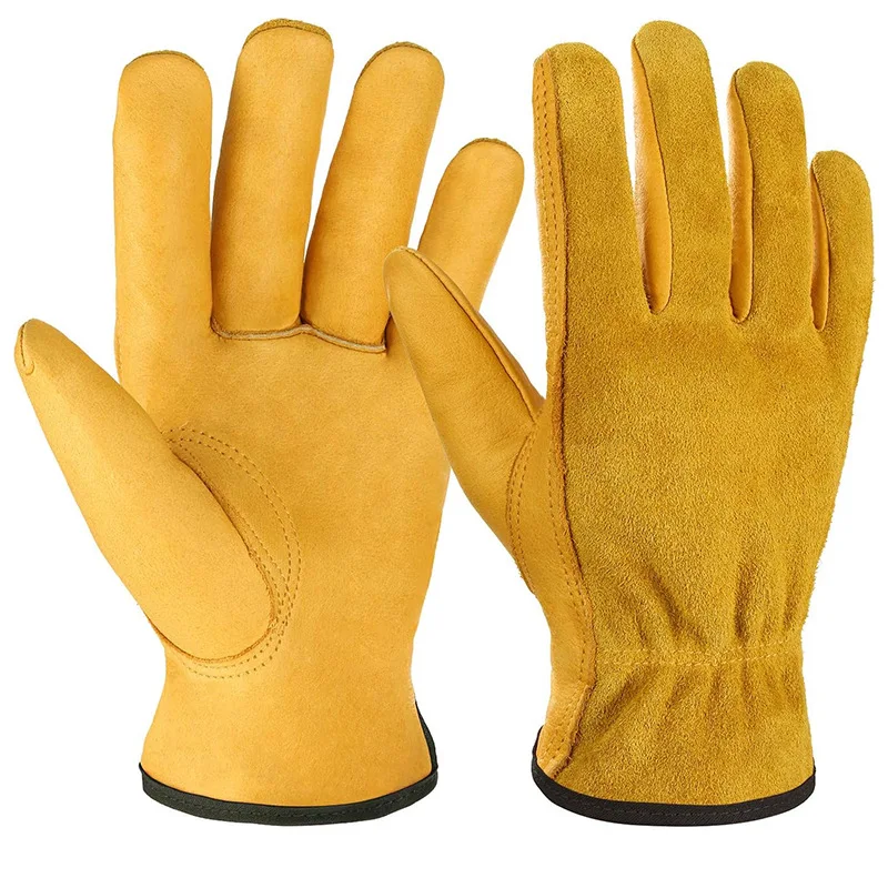 Leather Work Gloves Flex Grip Tough Cowhide Gardening Glove for Wood Cutting/Construction/Truck Driving/Garden/Yard Working