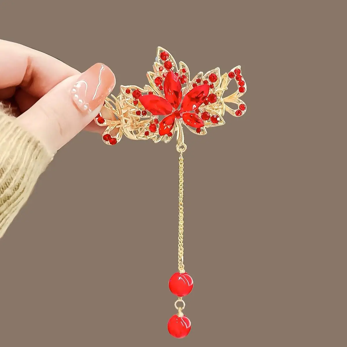 

Female Headdress Autumn Winter Alloy Red Rhinestone Hair Accessory Women Girls New Headwear Small Hair Clip Festivals Hairpins
