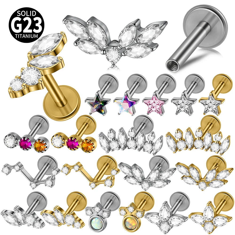 1 pçs g23 titânio lábio parafuso prisioneiro estrela cavalo-olho elk design orelha helix tragus cartilagem brinco corpo piercing jóias rosca interna