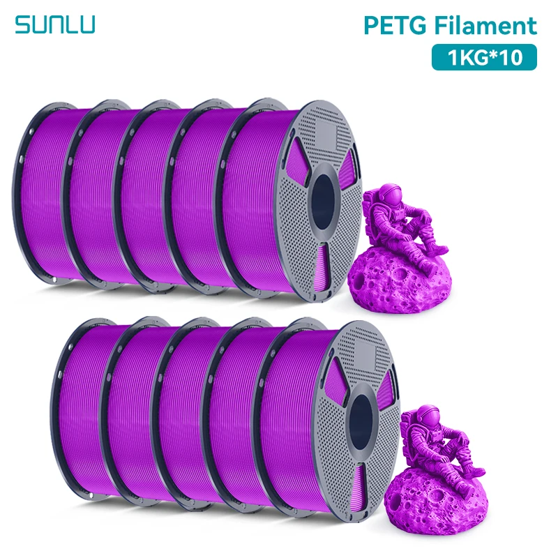 SUNLU 10KG PETG / helder 3D-printerfilament 1,75 mm 1000 g spoel (2,2 lbs) netjes gerangschikt geen knoopfilament geschikt voor de meeste FDM-printers