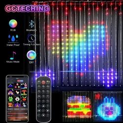 400LEDs Smart Curtain Lights Bluetooth App LED String RGB Fairy Lights DIY Music Change Display for Window Bedroom Decoration