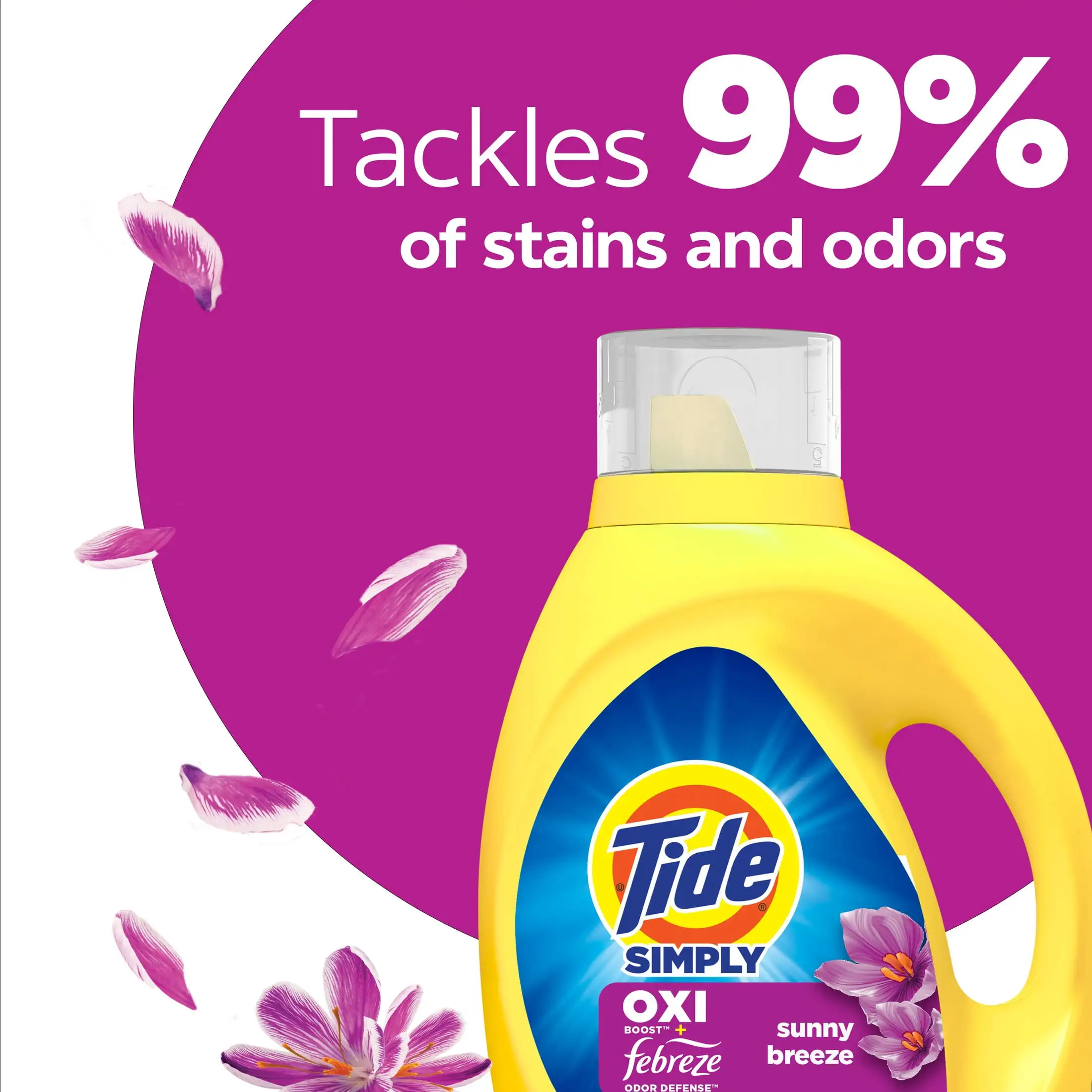 NEW Arrival-Tide Simply Laundry Detergent Liquid, Oxi Boost + Febreze Odor Defense, Sunny Breeze Scent, 31 fl oz, 22 Loads