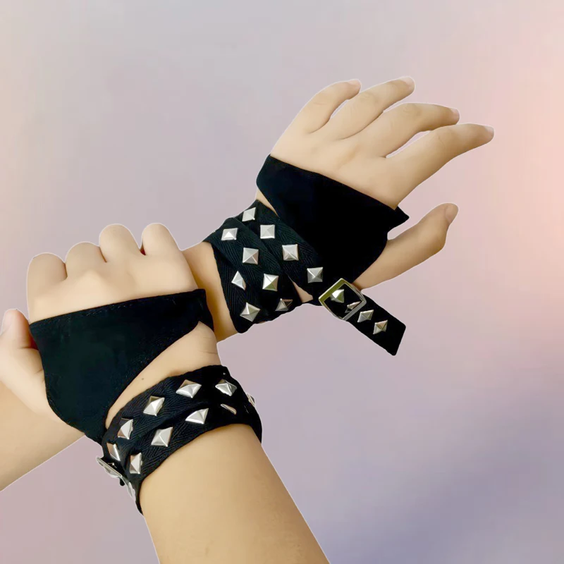 Guantes con remaches de Metal estilo Punk para mujer Y2k estilo gótico Millennium Spice Girls accesorios de Cosplay Cyberpunk protectores de muñeca para hombre