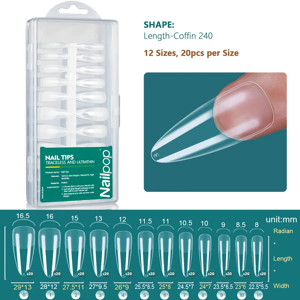 NAILPOP 240PCS Soft Gel Nail Tips Kit Full Cover Nail Extensions Vorgeformte Halbmatte Acryl Falsche Gelly Nails Salons Home DIY – Detail 8