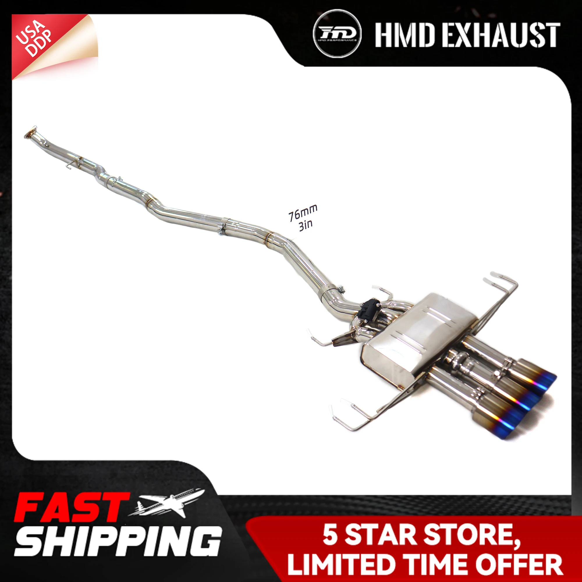 

HMD Catback для Honda Civic Type-R FK8 SS304 Выхлопная система Замена установки Электронный клапан Высокое качество