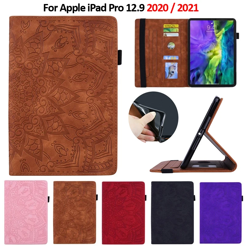 Capa para ipad pro 12 9 caso 2021 2020 em relevo couro do plutônio carteira tablet funda para ipad pro 12.9 2021 2020 caso capa coque