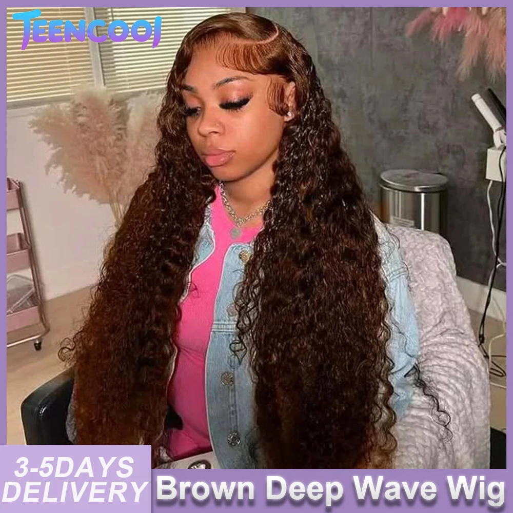 

30 Inch Brazilian Chocolate Brown Deep Wave 13x4 HD Lace Front Human Hair Wigs 200% Density 13X6 Lace Frontal Wig Curly Colored Wigs