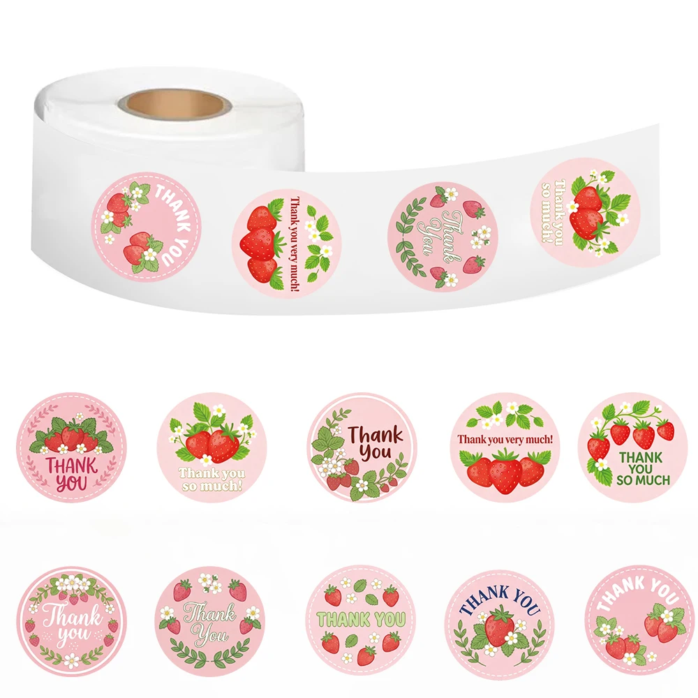 500PCS Strawberry Gratitude Roll Stickers for Water Bottles Laptop Refrigerator Rewards Gifts Aesthetic Cartoon Funny Sticker