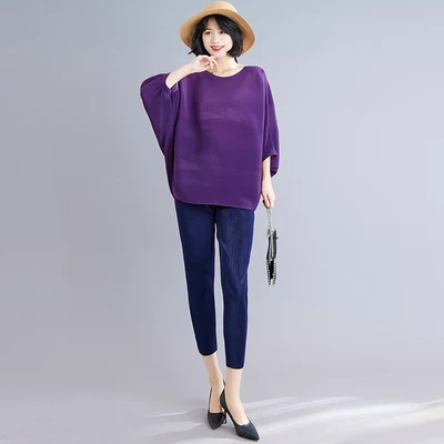 

Spring 2025 Women's Faion Pleated Batwing Sve Top Slimming High-End Small irt Japanese Sle Commute round Ne Long S...