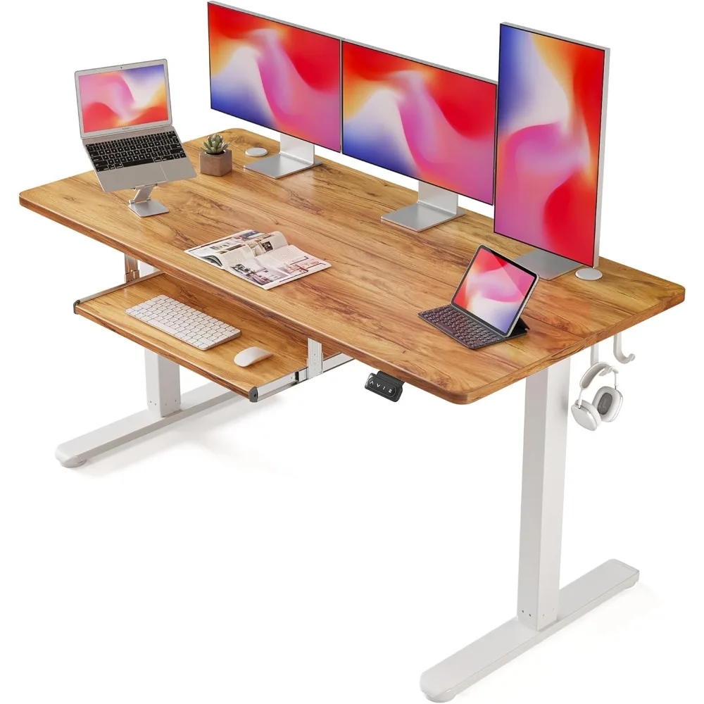 

Height Adjustable Electric Standing Desk with Keyboard Tray, 63 x 24 Inches Stand up Table, Sit Stand Home Office Desk with Spl
