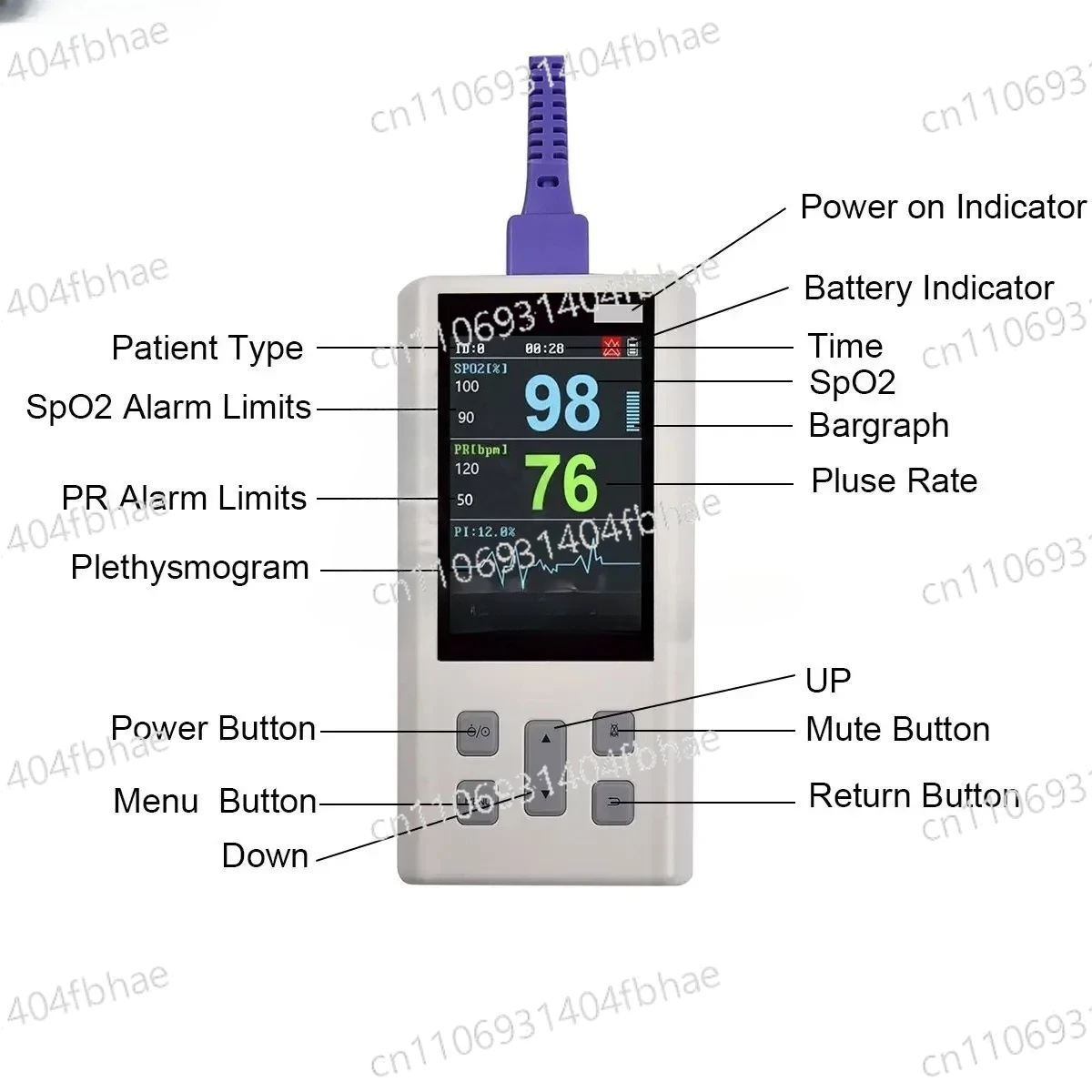

Portable Pulse Oximeter for Heart Rate and Saturation SPO2 with Memory
