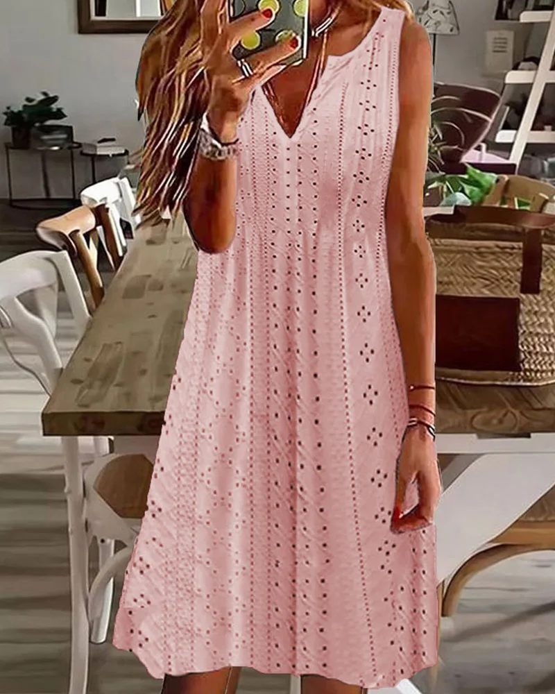 Women Loose Vintage Hollow Out Ruffles Lace Vest Tank Sleeveless Crochet Dress Large Big Summer Hole Party Midi Dresses