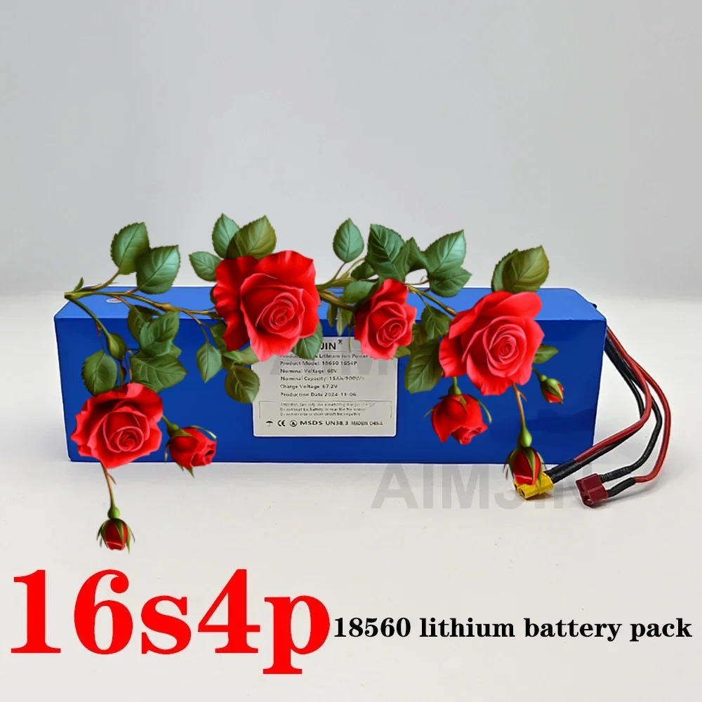 18650 Lithium Battery Pack with BMS for Motorcycle, Scooter, Bicycle 2000W Motor 60V battery 15000mAH 16s4p