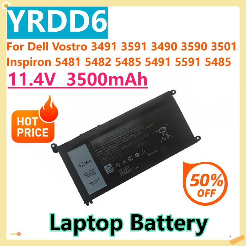 

Аккумулятор для ноутбука Dell Vostro 3491 3591 3490 3590 3501 Inspiron 5481 5482 5485 5491 5591 5485 5585 5480 11,4 В 3500 мАч YRDD6