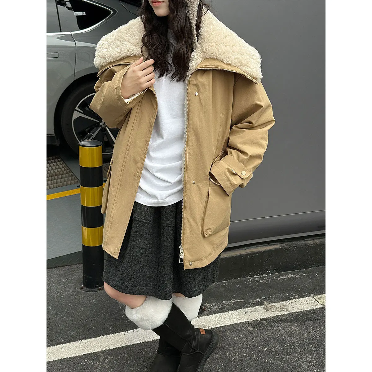 UMI MAO Style coréen manteau intérieur laine d'agneau + doudoune épissée pour femmes hiver mi-longue Parka doudoune Femme