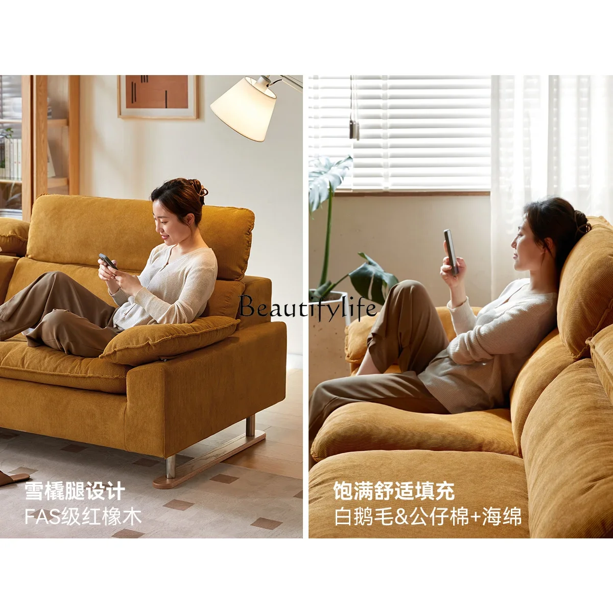 

yj32 Fabric Sofa Living Room High Backrest Straight Three-Seater Simple Corduroy Sofa