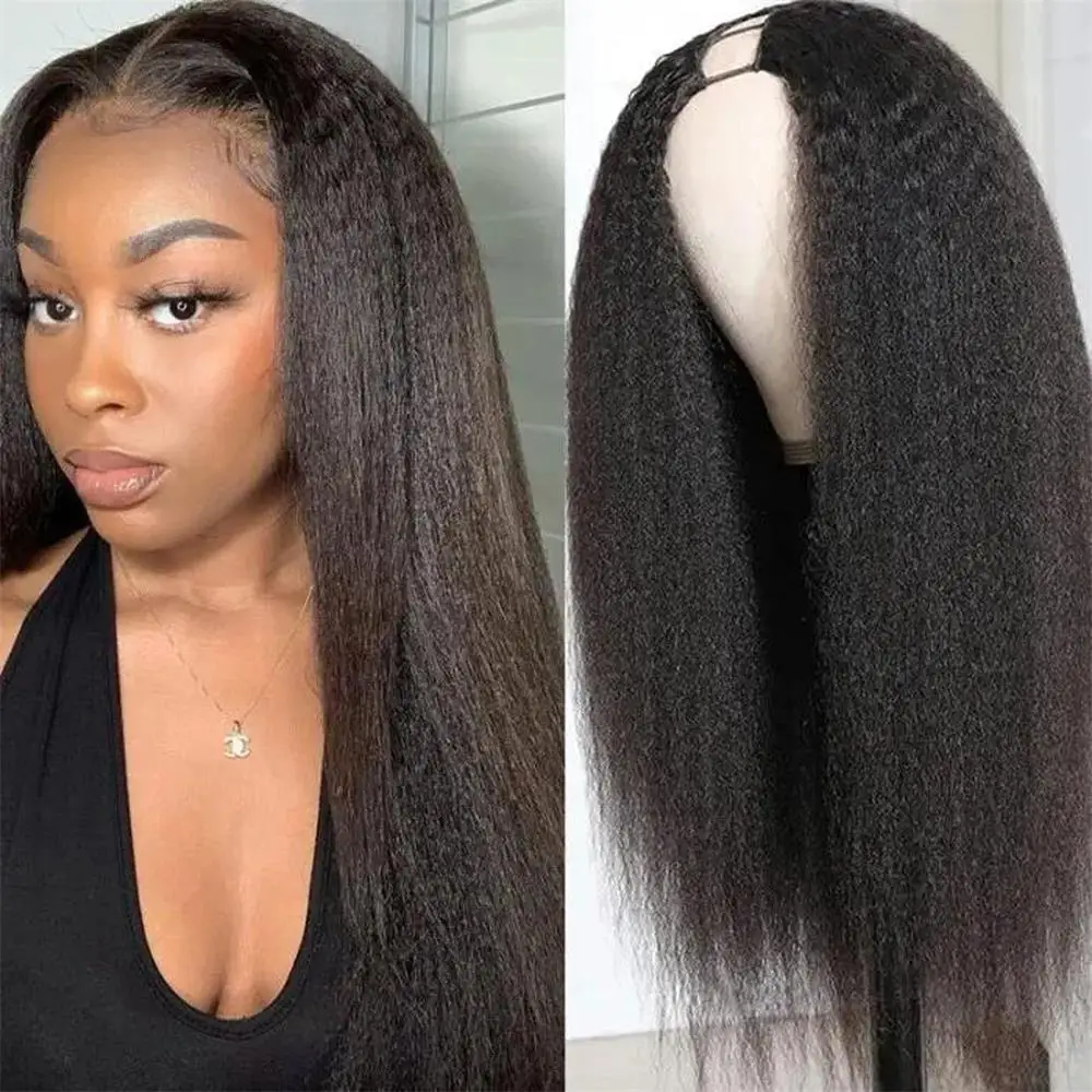 

Kinky Straight V Part Wig Yaki Straight No Leave Out Upgrade U Part Wig No Sew In Half Wig Middle V Shape Wigs For Black Women