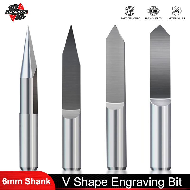 1szt 6mm Trzpień V Kształt Grawerowanie Bit Płaska dolna końcówka 0.1-1.0mm PCB Grawerowanie Bit 20-90 stopni Frez CNC z węglików spiekanych