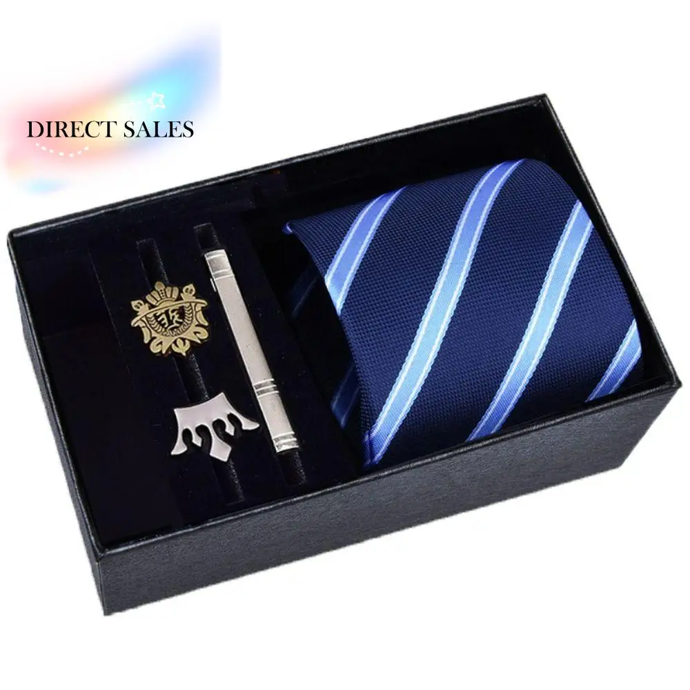 

Simple Stripe Neck Tie Set Adjustable Tie Clip Elegant Men's Necktie Gift Box Pin Cravat Business Suit Accessories Men