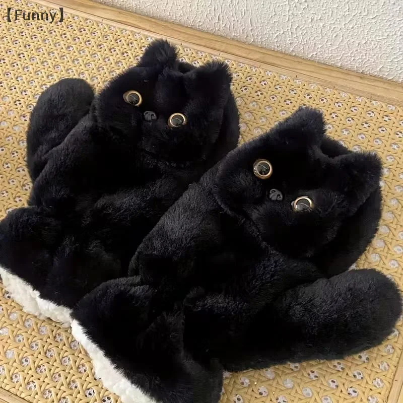 Guanti in peluche gatto nero, di alto valore e carini, invernali antivento e resistenti al freddo, guanti scaldacollo, guanti a copertura totale