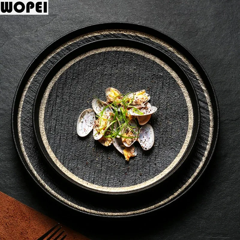 Matte Stone Pattern Ceramic Plate Round Steak Plate Pasta Dish Dessert Snack Dish Serving Plate Molecular Cuisine Tableware