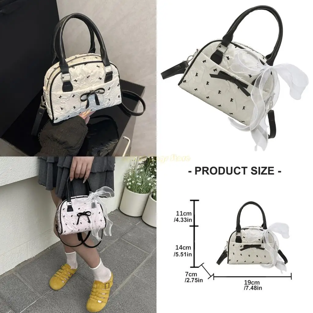 

X90D Trendy Ribbon Bows Detachable Strap Small Shoulder Purse Roomy Interior Crossbody Bag For Phone Keys Cosmetics