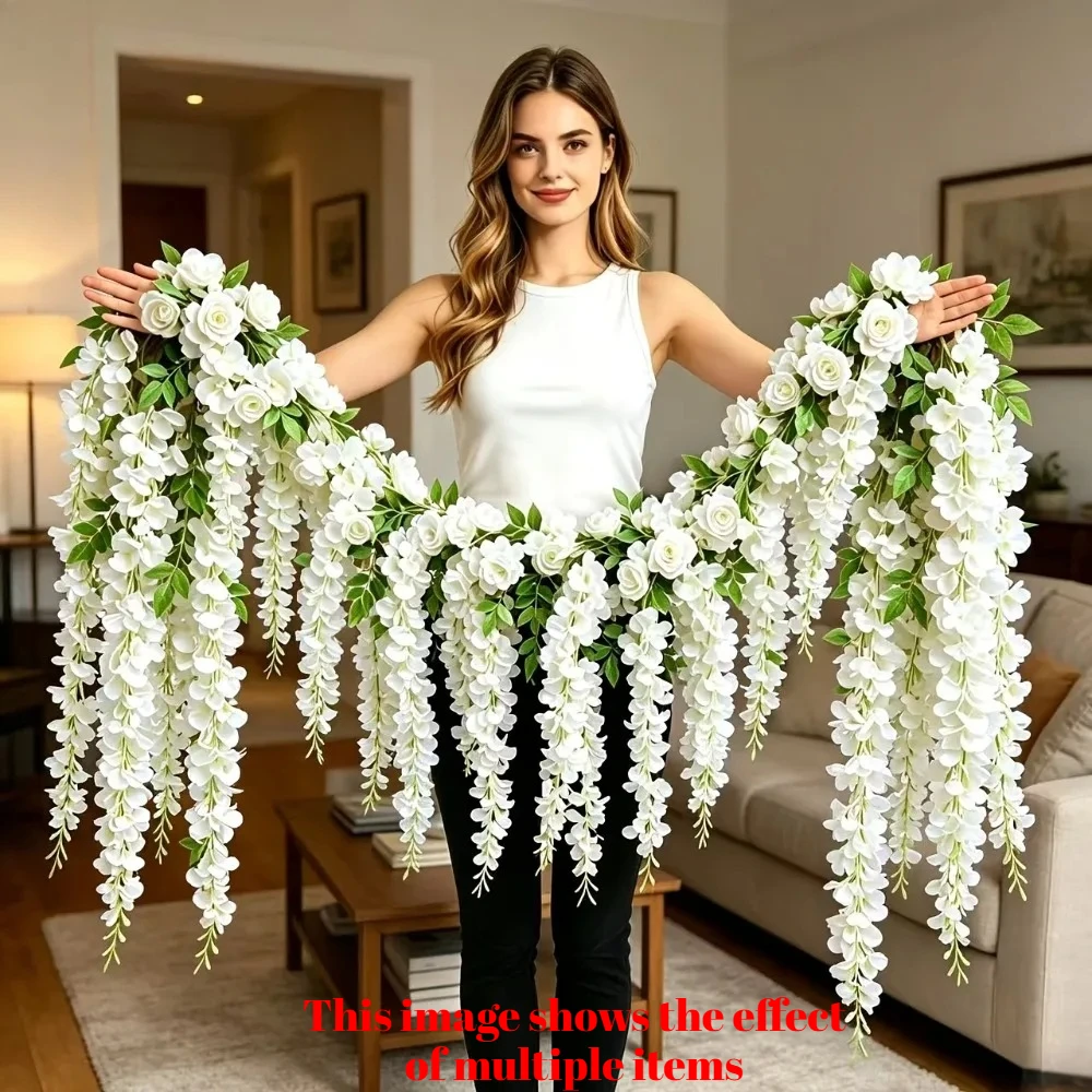 22PC White Rose Vine Wall Hangings and Easy-to-hang White Orchid Flowers Sets Suitable for Various Settings for Homes Wedding