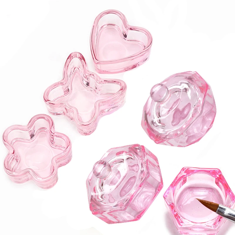 

Pink Crystal Clear Acrylic Liquid Dappen Dish Glass Cup Nail Brush Pen Washing Container For Nail Styling Tools Nail Accessories
