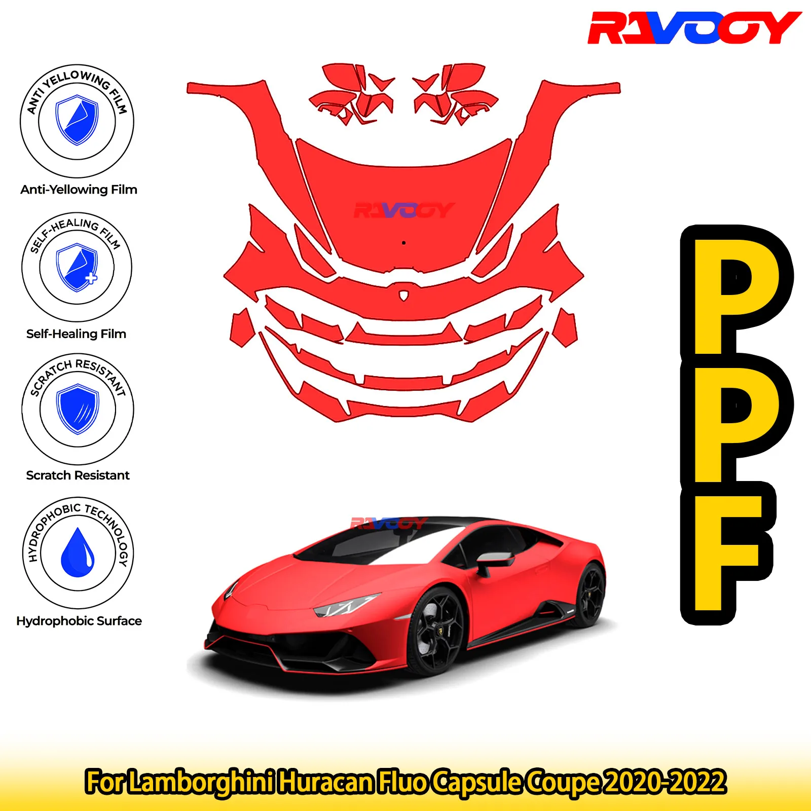 

For Lamborghini Huracan Fluo Capsule Coupe 2020-2022 Glossy Matte Black Precut front PPF Kit Paint Protection Film
